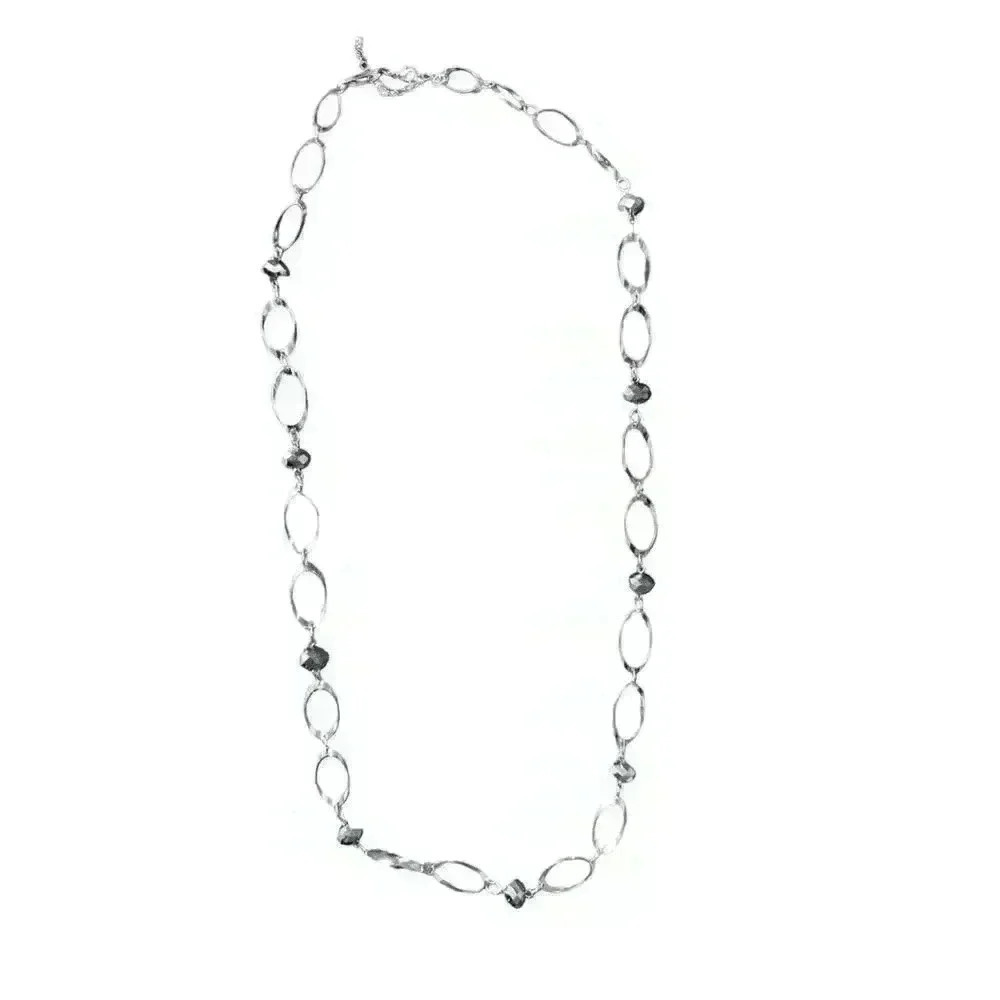 New York and Company‎ chain link long necklace, silver/gray